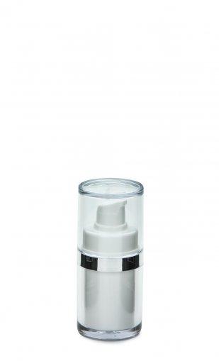 Bezvzduchový dávkovač Luxusný 15 ml, biely dávkovač a luxusná číra nádoba