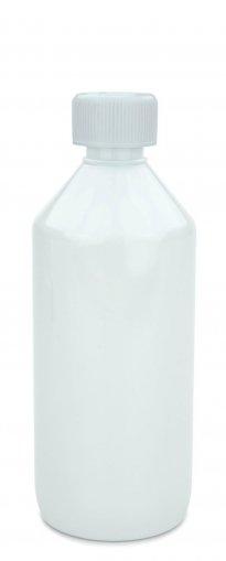 PET laboratórna fľaša 500 ml biela so skrutkovacím uzáverom 28 ROPP s detskou poistkou