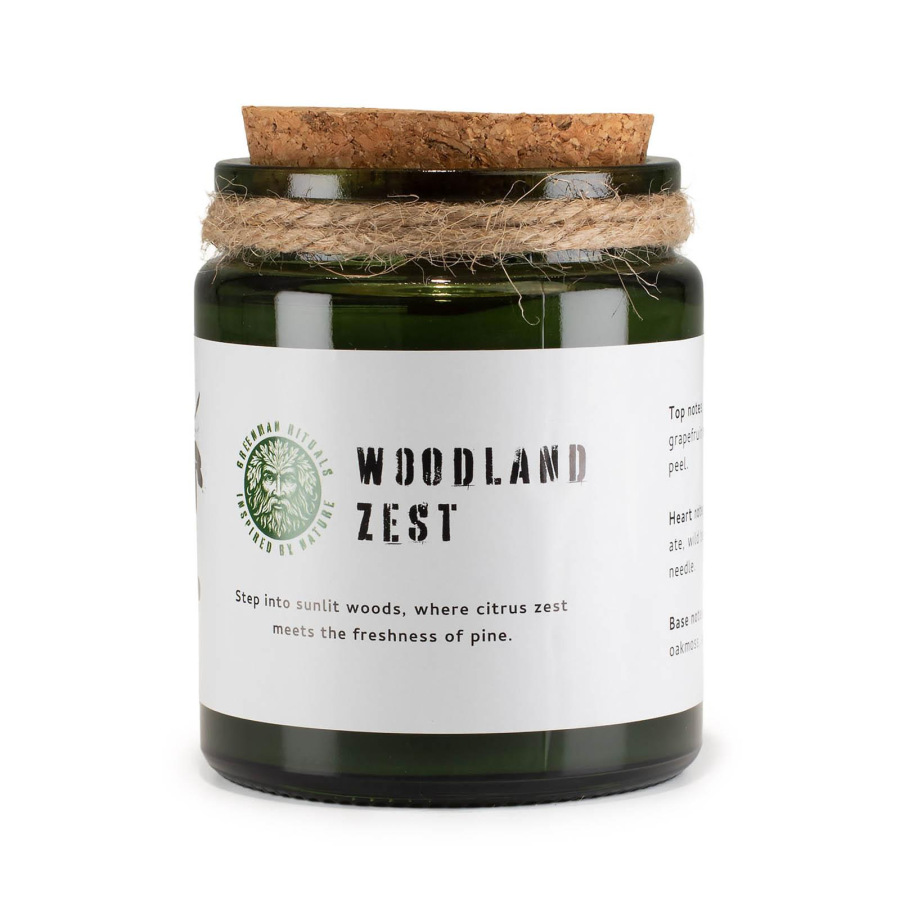 🌲 Sójová sviečka Lesná sviežosť Woodland Zest 160 g - citrusy, borovica a drevité tóny