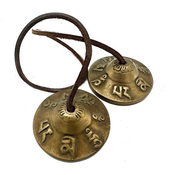 Tibetská Tingsha / Ručné činely na meditáciu- Symboly Šťastia - cca 6 cm
