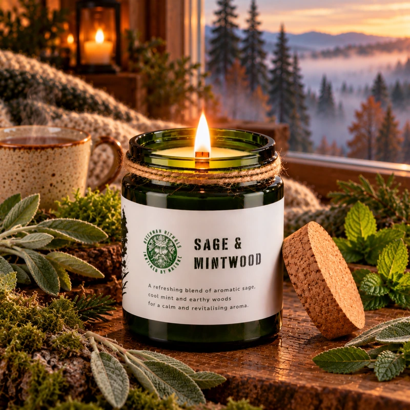 🌿 Sójová sviečka Šalvia a mätové drevo – Sage & Mintwood Woodwick 160 g 1