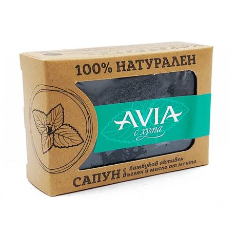 Prírodné mydlo s bambusovým aktívnym uhlím a mätovým olejom, Avia, 110 g
