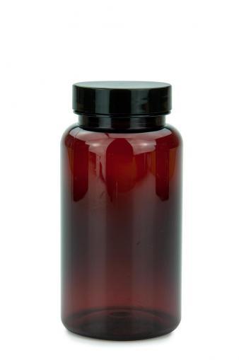PET fľaša jantárová 200 ml 45/400 s čiernym skrutkovacím uzáverom 45/400 s EPE vložkou