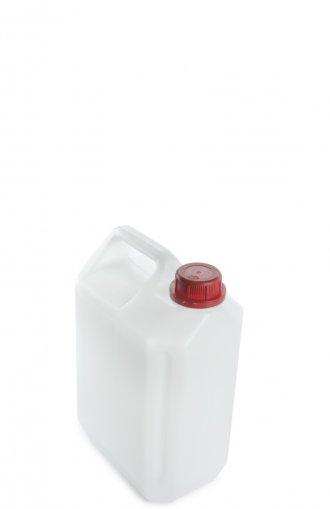 Plastový kanister 5 litrový so skrutkovacím uzáverom 35 mm červený/biely
