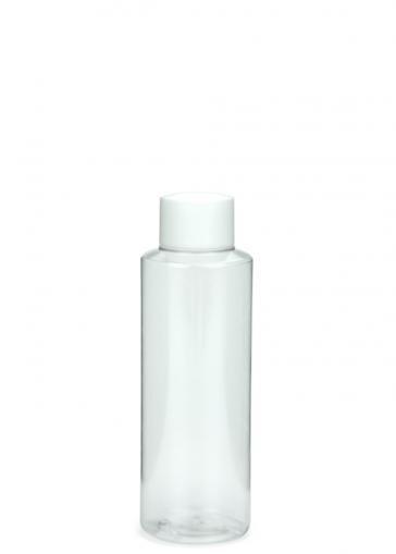 PET fľaša Hana 125 ml číra s uzáverom 24/410 biela lesklá so zátkou s otvorom 3 mm