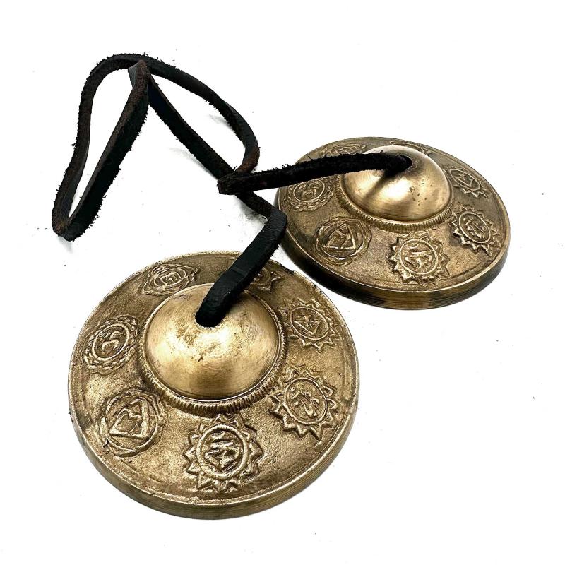 Tibetská Tingsha / Ručné činely na meditáciu - Sedem Chakrier - cca 7cm