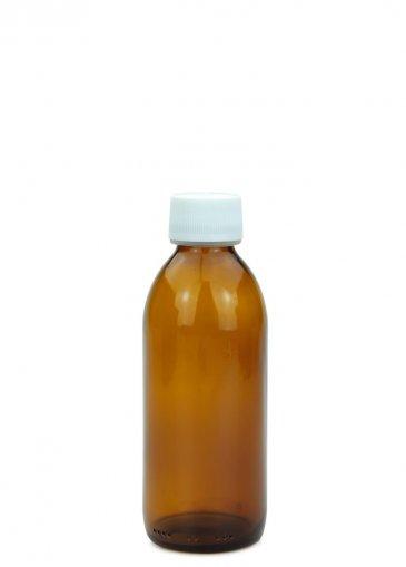Sklenená fľaša jantárová 200 ml PP28 so skrutkovacím uzáverom a kvapkadlom