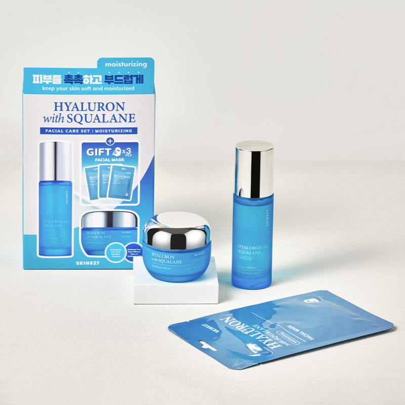Sada na starostlivosť o tvár SKIN627 s hyalurónom a skvalánom, 3 x 22 ml + 50 g + 50 ml 1