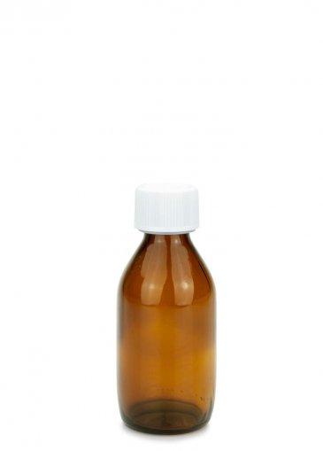 Sklenená fľaša jantárová 150 ml PP28 s PFP skrutkovacím uzáverom 28 ROPP