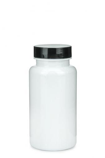 PET fľaša biela 150 ml 38/400 s uzáverom 38/400 čierny s vložkou citlivou na tlak