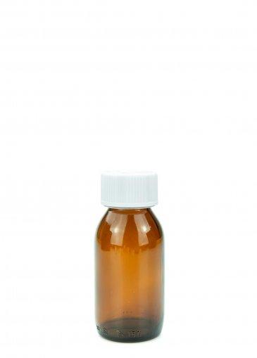 Sklenená fľaša so širokým hrdlom jantárovej farby 150 ml PFP35 uzáver s detskou poistkou