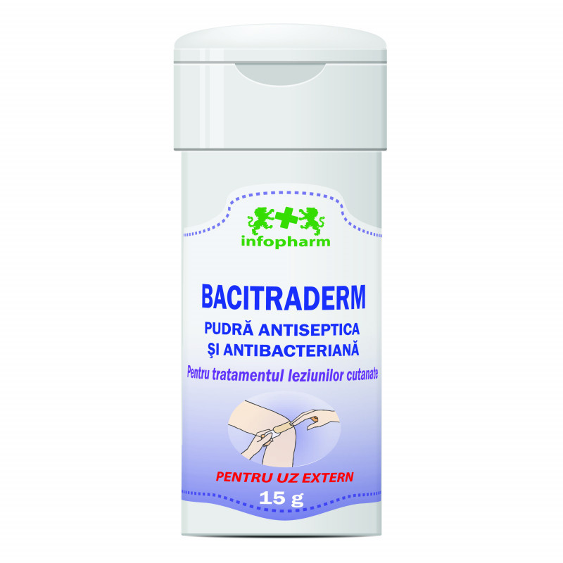 Bacitraderm - Antiseptický a antibakteriálny prášok na báze bacitracínu (15 g)