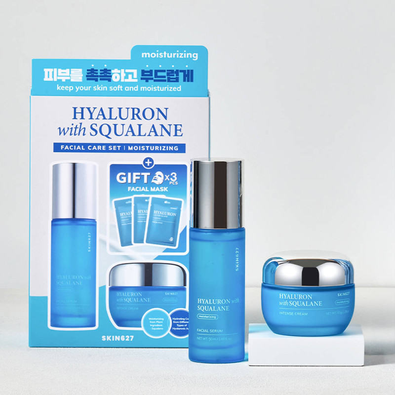 Sada na starostlivosť o tvár SKIN627 s hyalurónom a skvalánom, 3 x 22 ml + 50 g + 50 ml 2