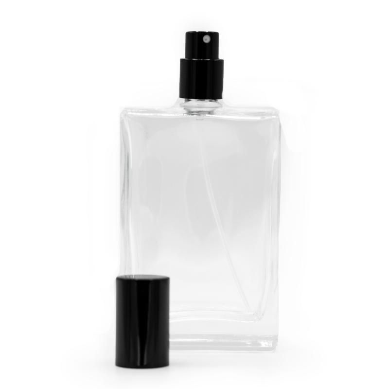 Hranatá robustná Fľaša na parfum, Čierny sprej a uzáver 50 ml / 100 ml