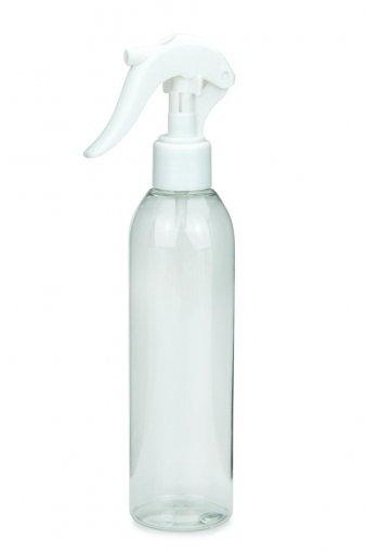 PET fľaša AIDA 250 ml číra s mini spúšťacím rozprašovačom 24/410