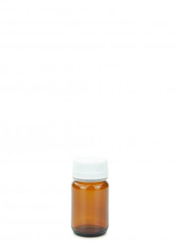 Sklenená fľaša so širokým hrdlom jantárovej farby, 50 ml PFP35 s uzáverom