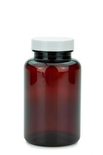 PET fľaša jantárová 250 ml 9 oz 45/400 s bielym skrutkovacím uzáverom 45/400 s EPE vložkou