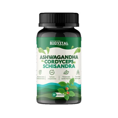 Ashwagandha, Cordyceps a Schizandra, Biovital, 60 kapsúl