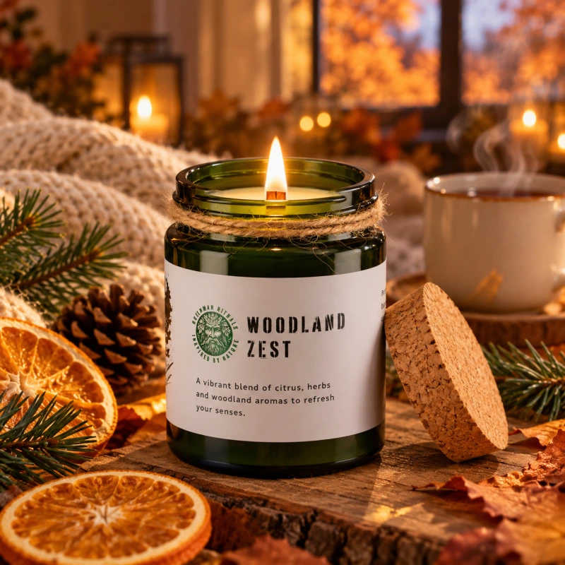 🌲 Sójová sviečka Lesná sviežosť Woodland Zest 160 g - citrusy, borovica a drevité tóny 1