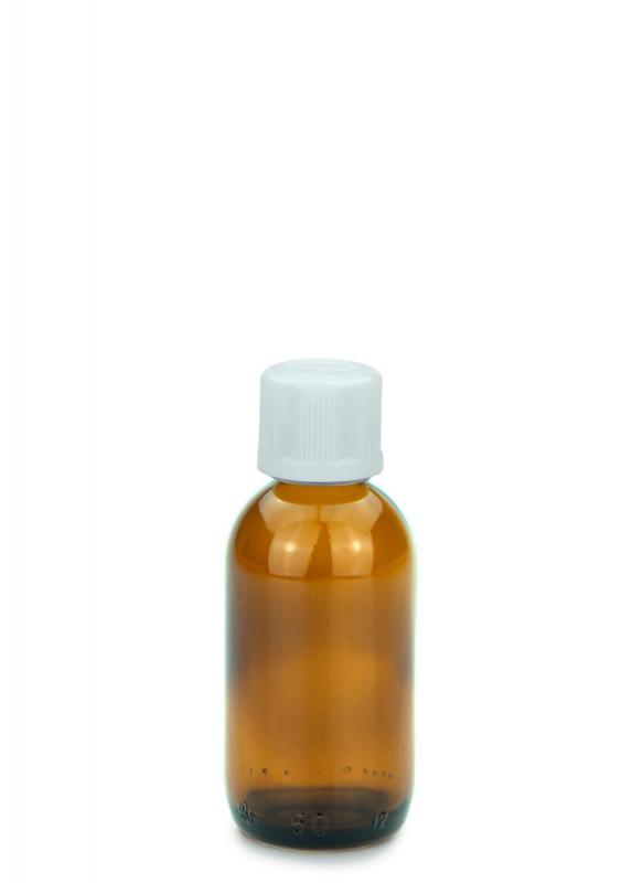 Sklenená fľaša jantárová 50 ml PP28 so skrutkovacím uzáverom a kvapkadlom