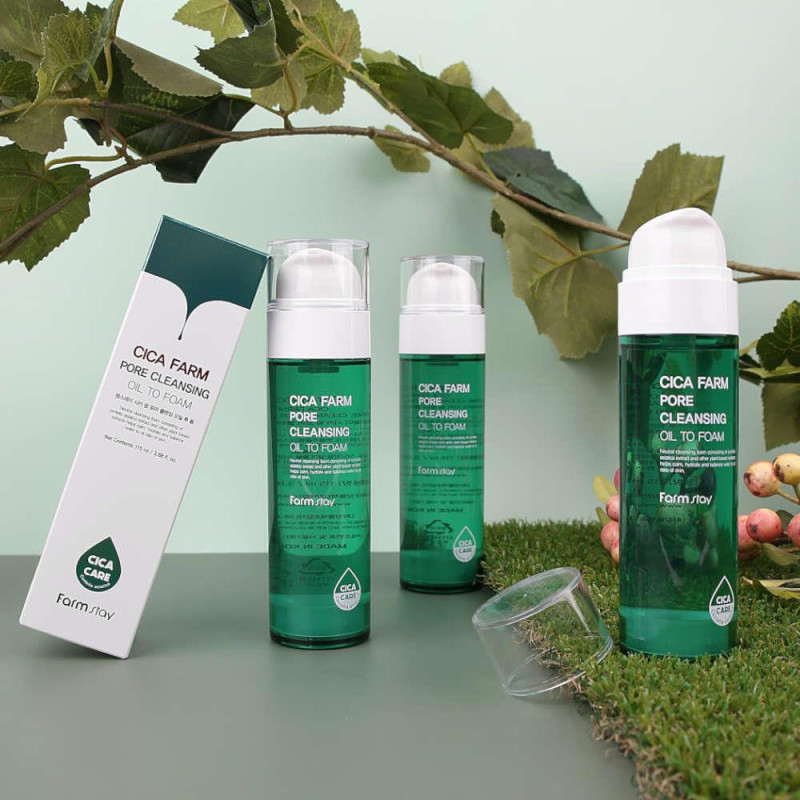 FARMSTAY CICA FARM Pore Cleansing OIL TO Foam - Čistiaci olej na póry, 115 ml 3