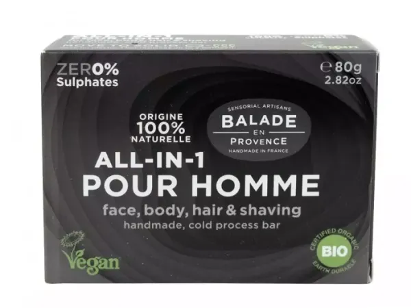 All-in-1 pánske mydlo a šampón - bio, Balade en Provence, 80 g