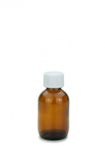 Sklenená fľaša jantárová 125 ml PP28 s PFP skrutkovacím uzáverom 28 ROPP