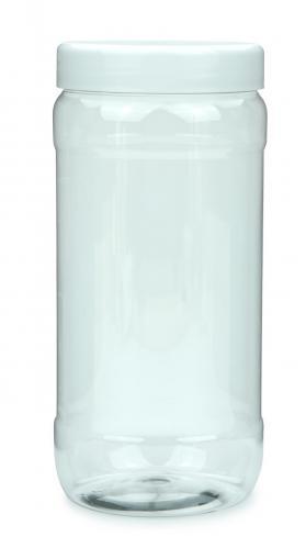 PET plastová dóza Valcová 1000 ml 36 oz číra skrutkovacím viečkom biela, hrdlo 82 RTS