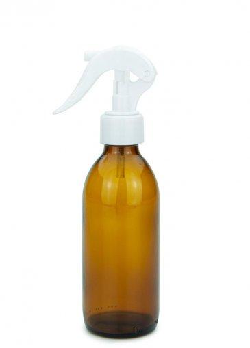 Sklenená fľaša jantárová 200 ml PP28 s mini spúšťacím postrekovačom 28/410