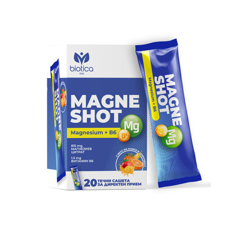 Magne Shot horčík + B6 Biotica 20 vrecúšok | Tekutý horčík