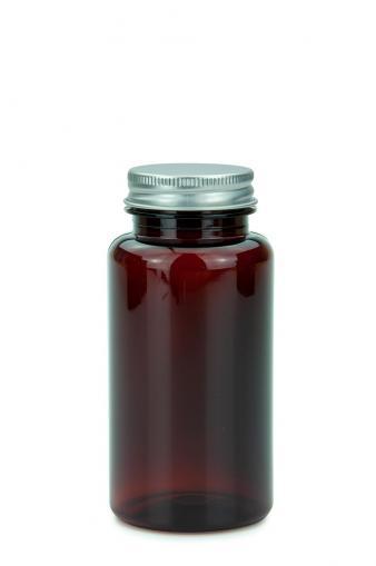PET fľaša so širokým hrdlom jantárová 150 ml  38/400 s hliníkovým uzáverom s EPE vložkou