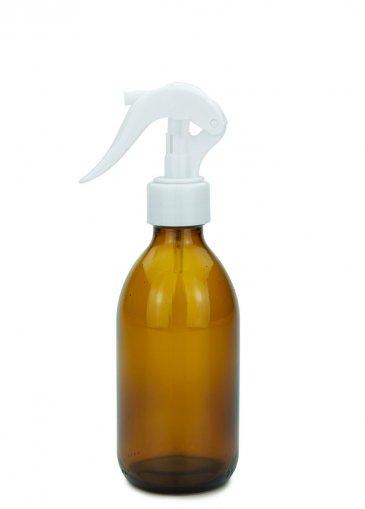 Sklenená fľaša jantárová 250 ml PP28 s mini spúšťacím postrekovačom 28/410