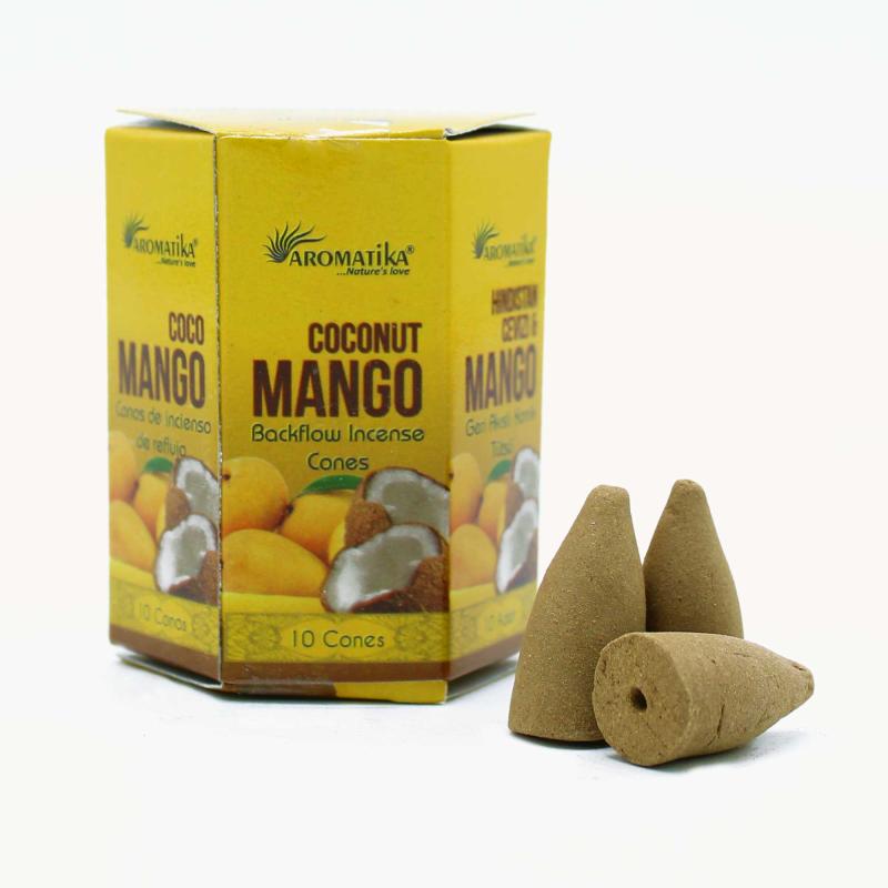 Balenie 10 kusov Masala Vonných Kužeľov Tečúci Dym - Kokos & Mango