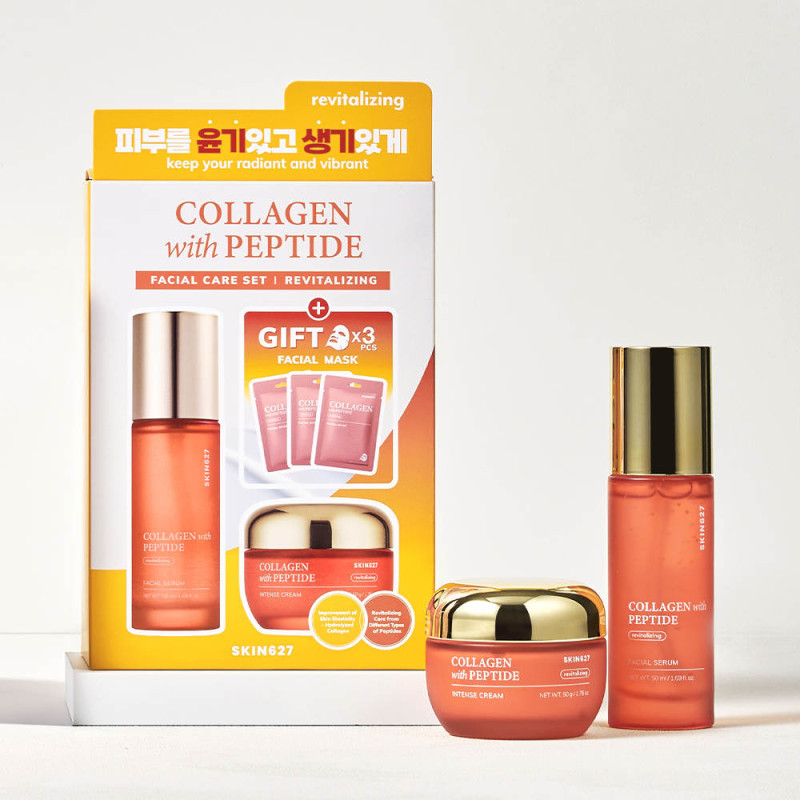 Sada na starostlivosť o tvár SKIN627 COLLAGEN s peptidmi, 3 x 22 ml + 50 g + 50 ml 2