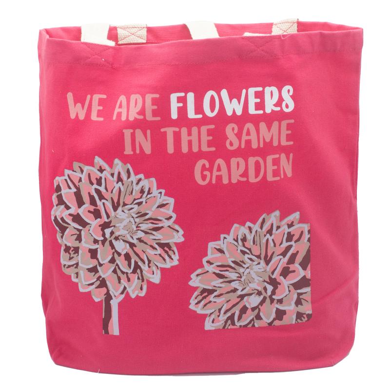 Bavlnená taška s potlačou - We are Flowers - Olivová, Ružová a Prírodná