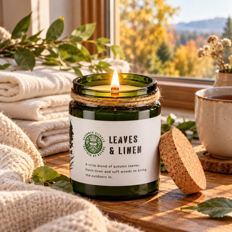 🌿 Sójová sviečka Listy a ľan – Leaves & Linen Woodwick 160 g 1