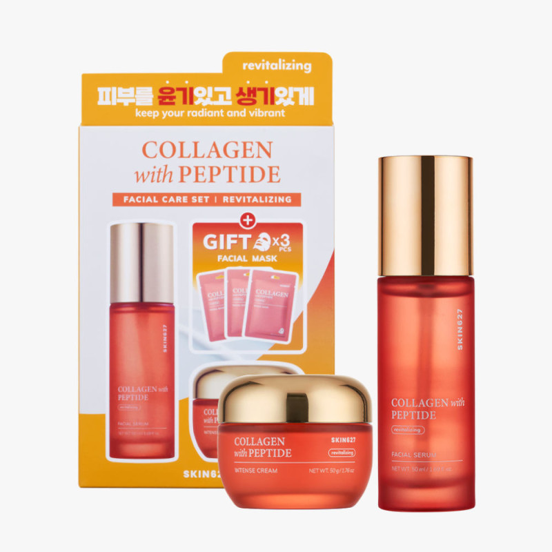 Sada na starostlivosť o tvár SKIN627 COLLAGEN s peptidmi, 3 x 22 ml + 50 g + 50 ml 3