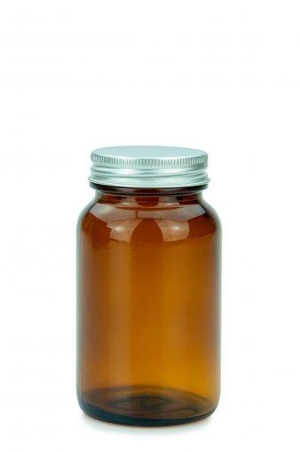 Sklenená nádoba na pilulky jantárová so širokým hrdlom 150 ml 45/400 s EPE vložkou