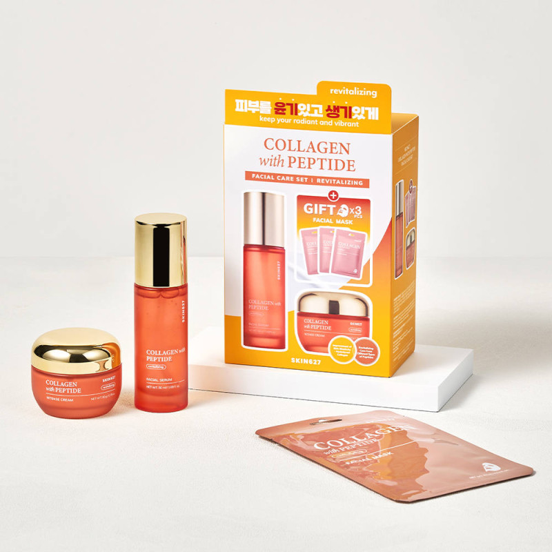 Sada na starostlivosť o tvár SKIN627 COLLAGEN s peptidmi, 3 x 22 ml + 50 g + 50 ml