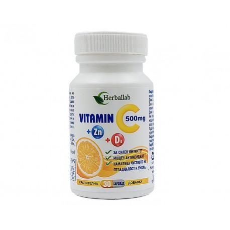 Vitamín C, zinok a vitamín D3, 30 kapsúl