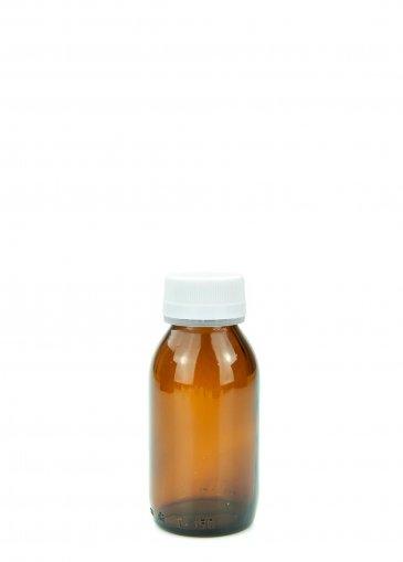 Sklenená fľaša so širokým hrdlom jantárovej farby 150 ml PFP35 s uzáverom
