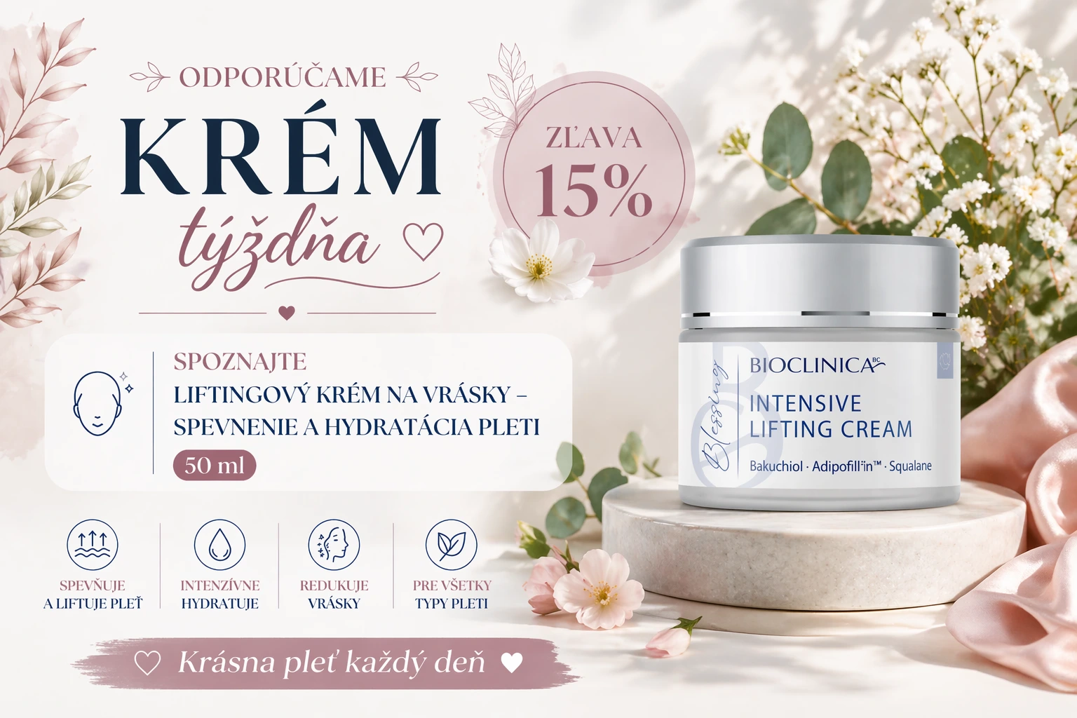 Liftingový krém na vrásky  spevnenie a hydratácia pleti 50 ml