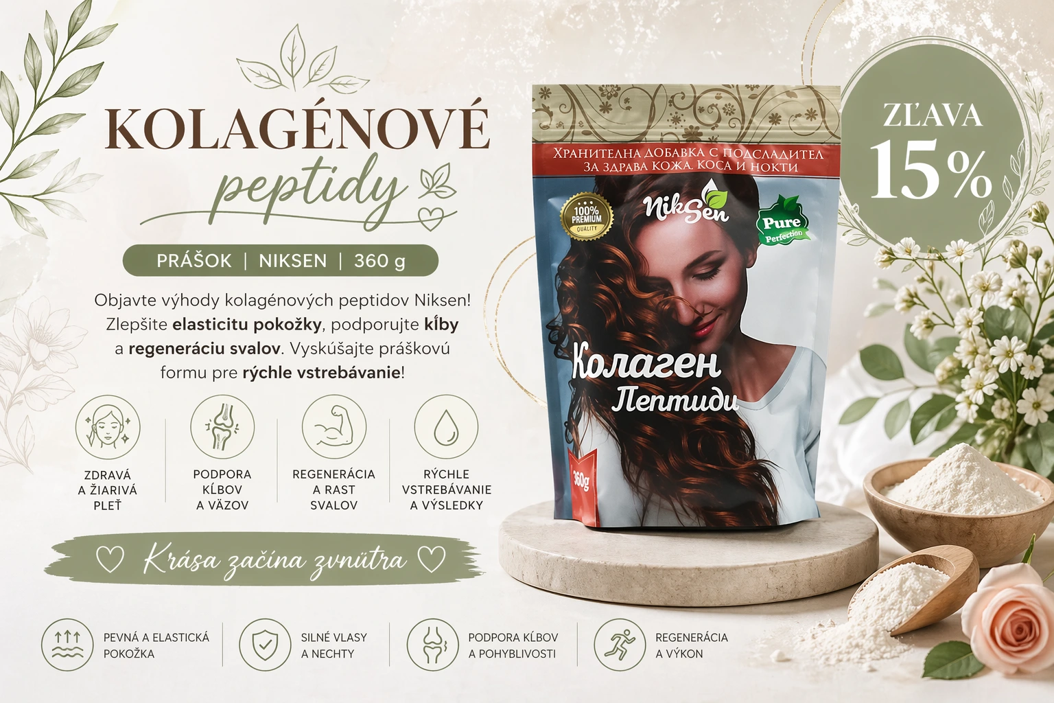 Kolagénové peptidy, prášok, Niksen, 360 g